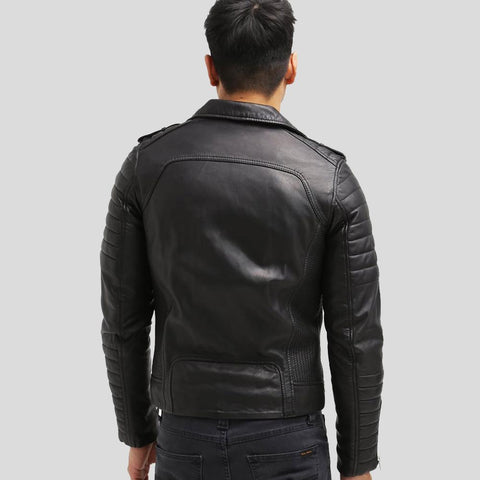 men's black slim fit lambskin leather bomber jacket silas texture detail