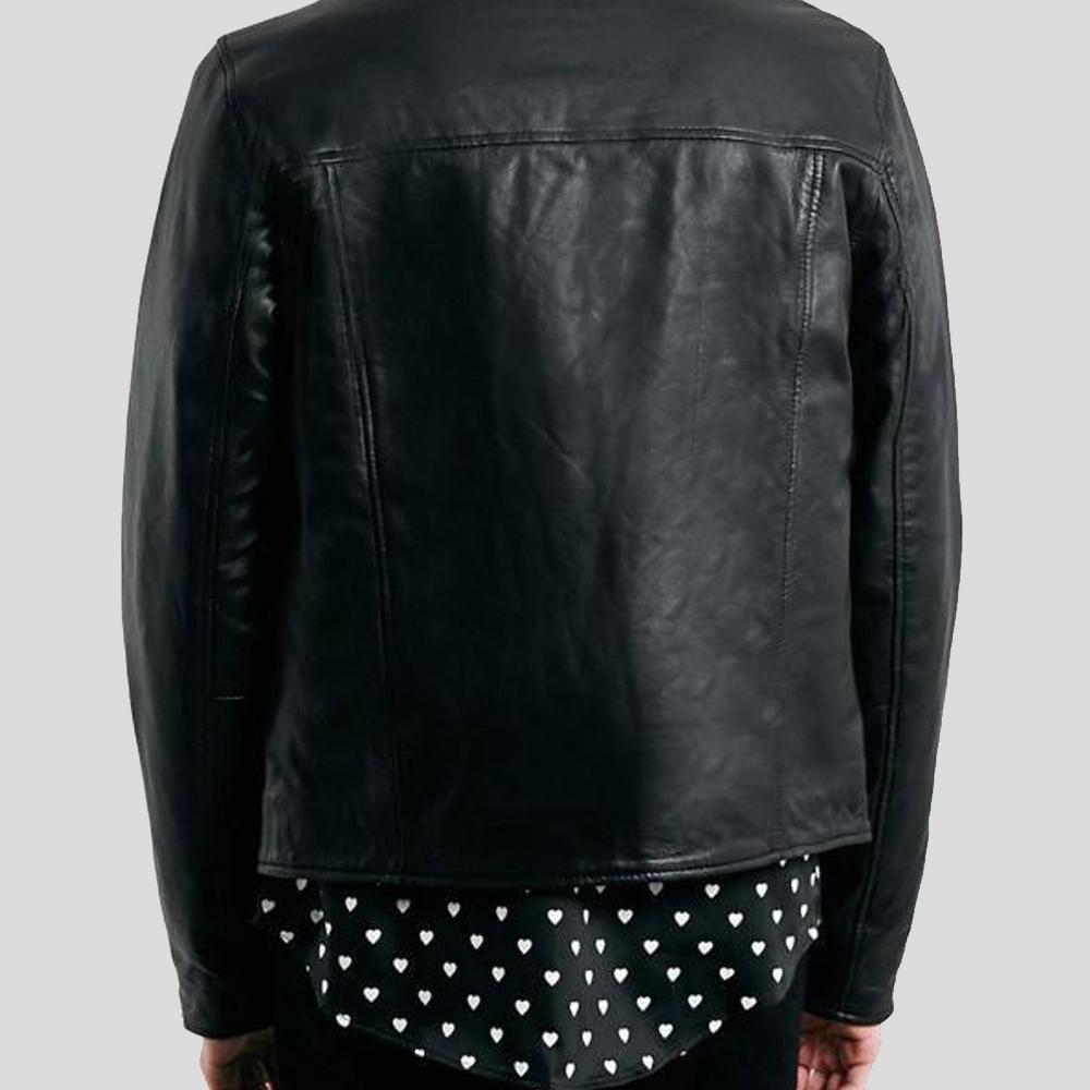 • black leather biker jacket cuff detail

