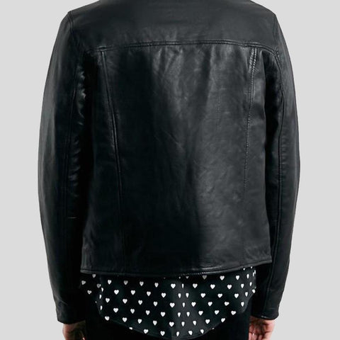 • black leather biker jacket cuff detail

