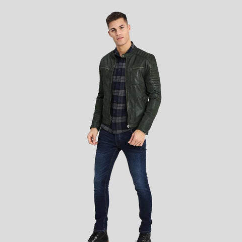 women's green quilted leather biker jacket bianca side angle
