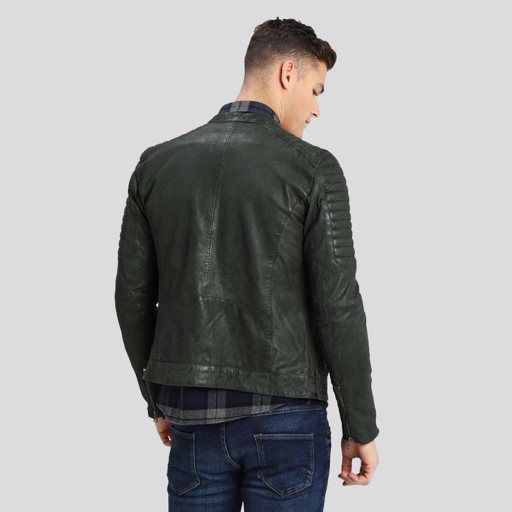 women's green quilted leather biker jacket bianca back view