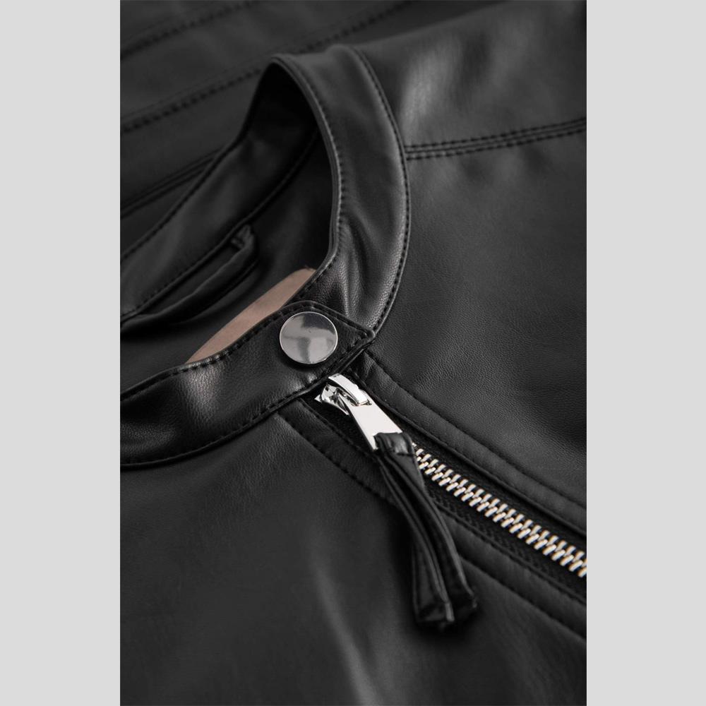 • black leather biker jacket cuff detail
