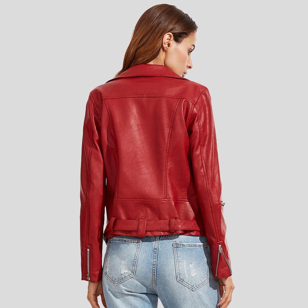 • red leather texture detail womens jacket

