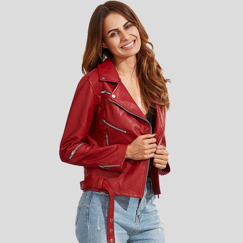 • womens biker jacket side angle
