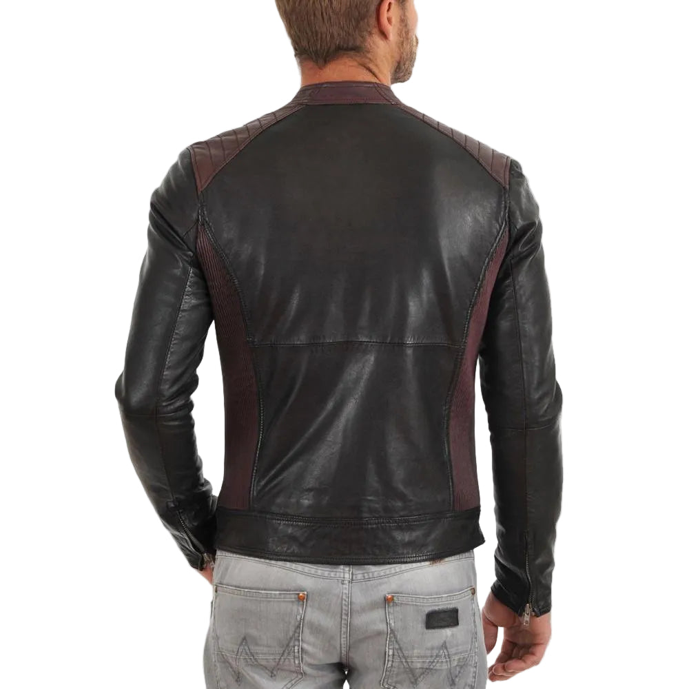 men's black quilted lambskin leather biker jacket elias back view