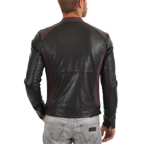 men's black quilted lambskin leather biker jacket elias back view