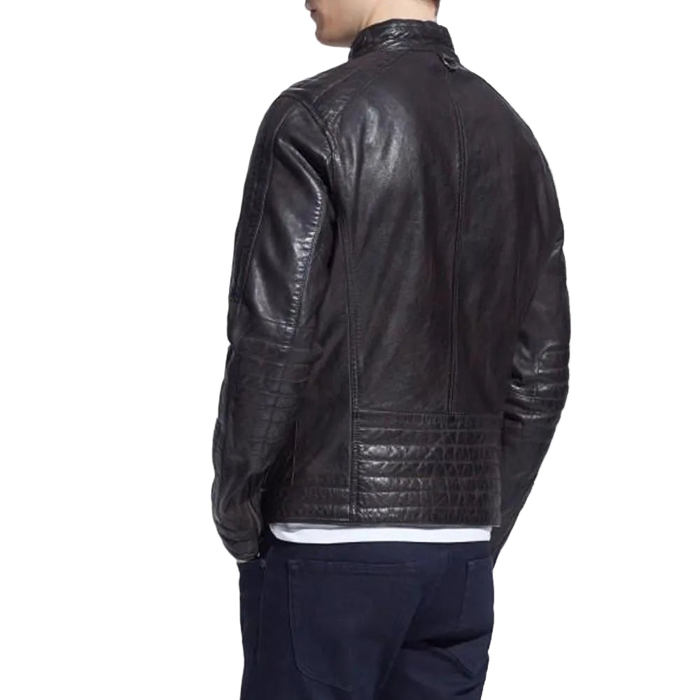 men's black lambskin leather biker jacket gideon side angle