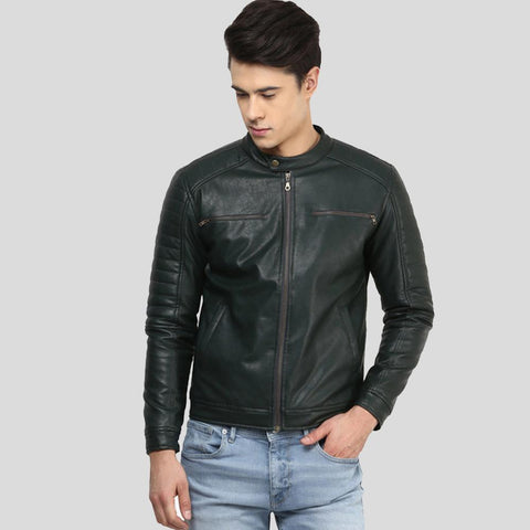 • black biker leather jacket mens front view
