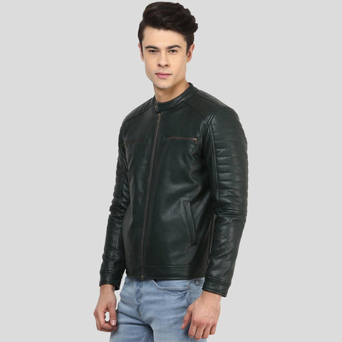 • band collar biker jacket detail close up
