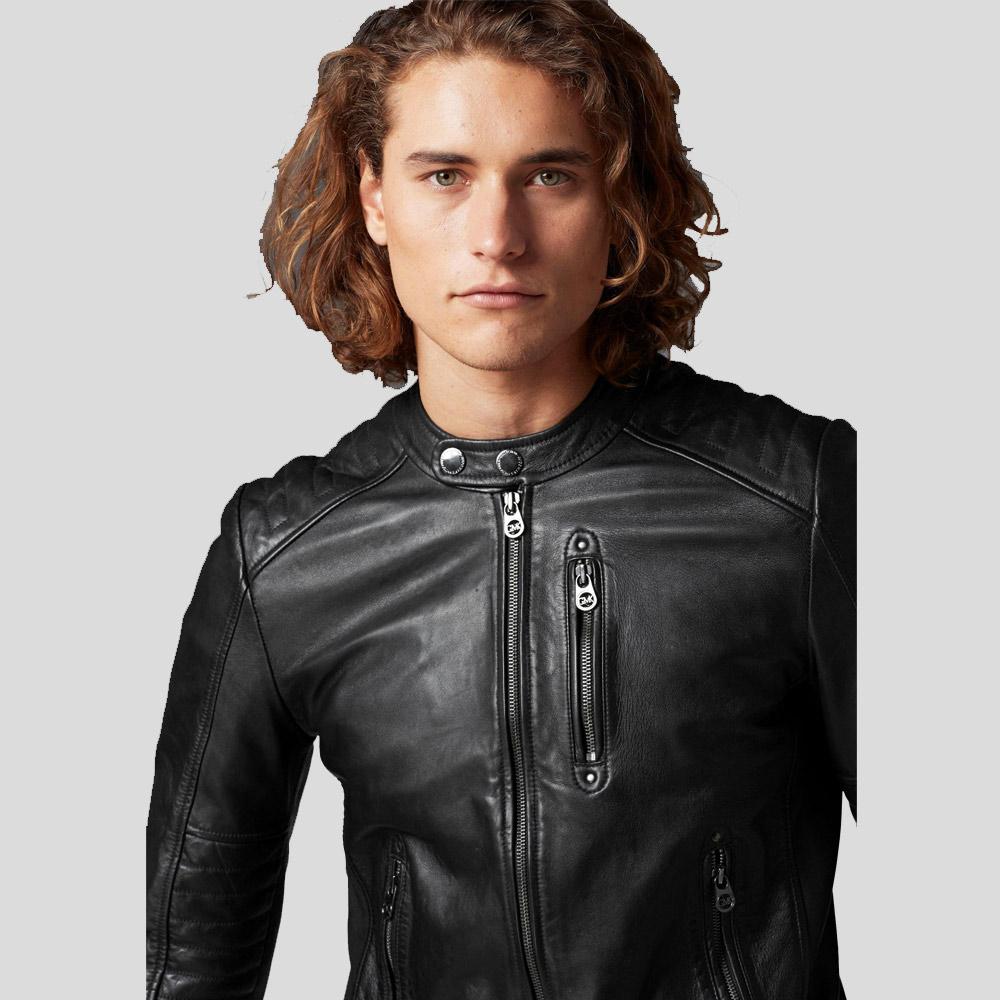 men's black slim fit lambskin leather bomber jacket kael side angle