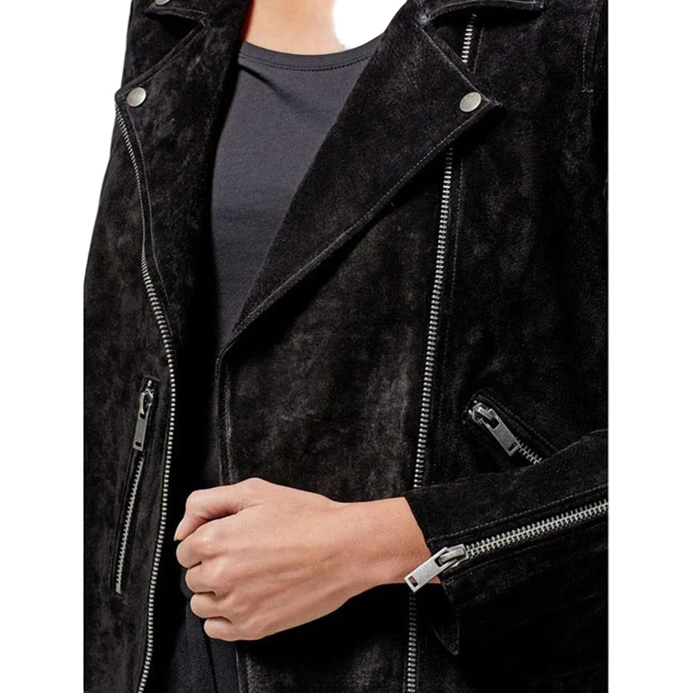 women's black suede leather jacket amelie texture detail