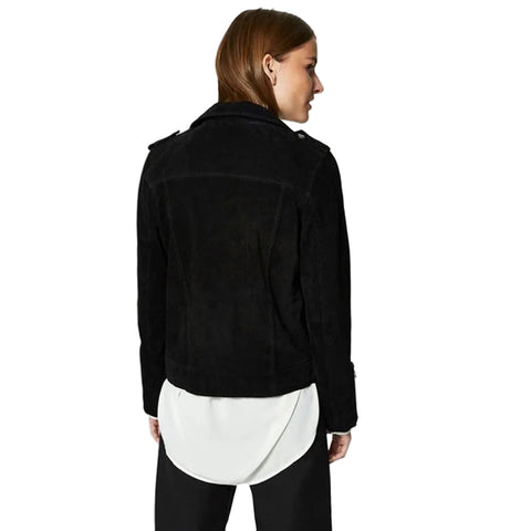 women's black suede leather jacket amelie side angle