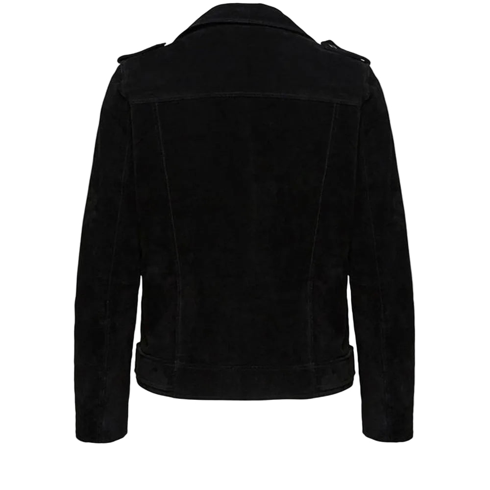 women's black suede leather jacket amelie back view