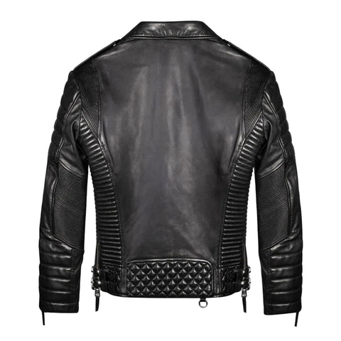 • mens quilted motorcycle leather jacket shoulder detail
