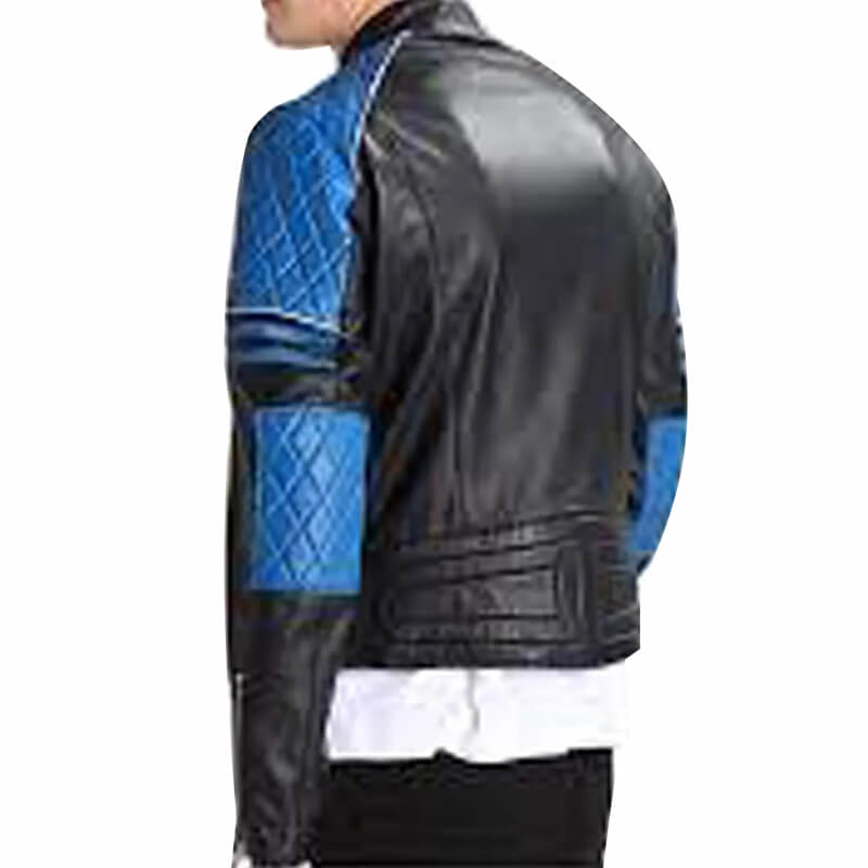 Men’s Quilted Biker Stylish Black and Blue Leather Jacket - AMSEL LEATHERS