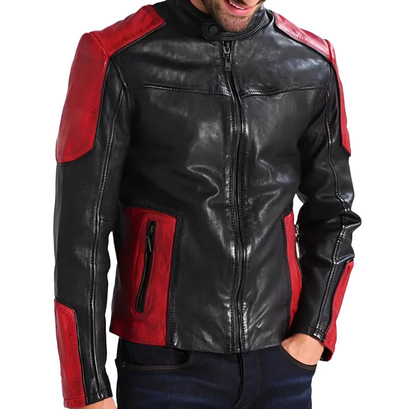 Men's Red and Black New Fashion Biker Jacket - AMSEL LEATHERS