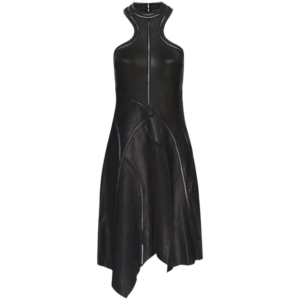 Black Asymmetrical Leather Dress for Women - AMSEL LEATHERS