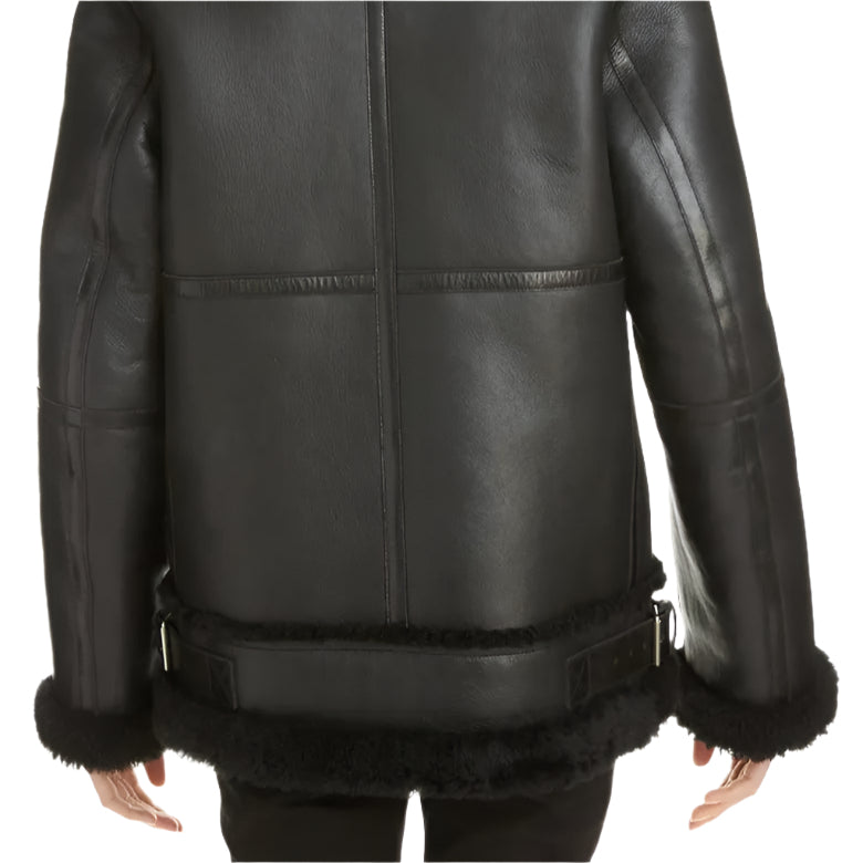 Black Aviator B-3 Sherpa Leather Jacket for Women - AMSEL LEATHERS