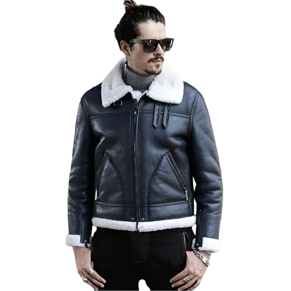 New Black B3 Shearling Jacket - Men's Sheepskin Coat - AMSEL LEATHERS