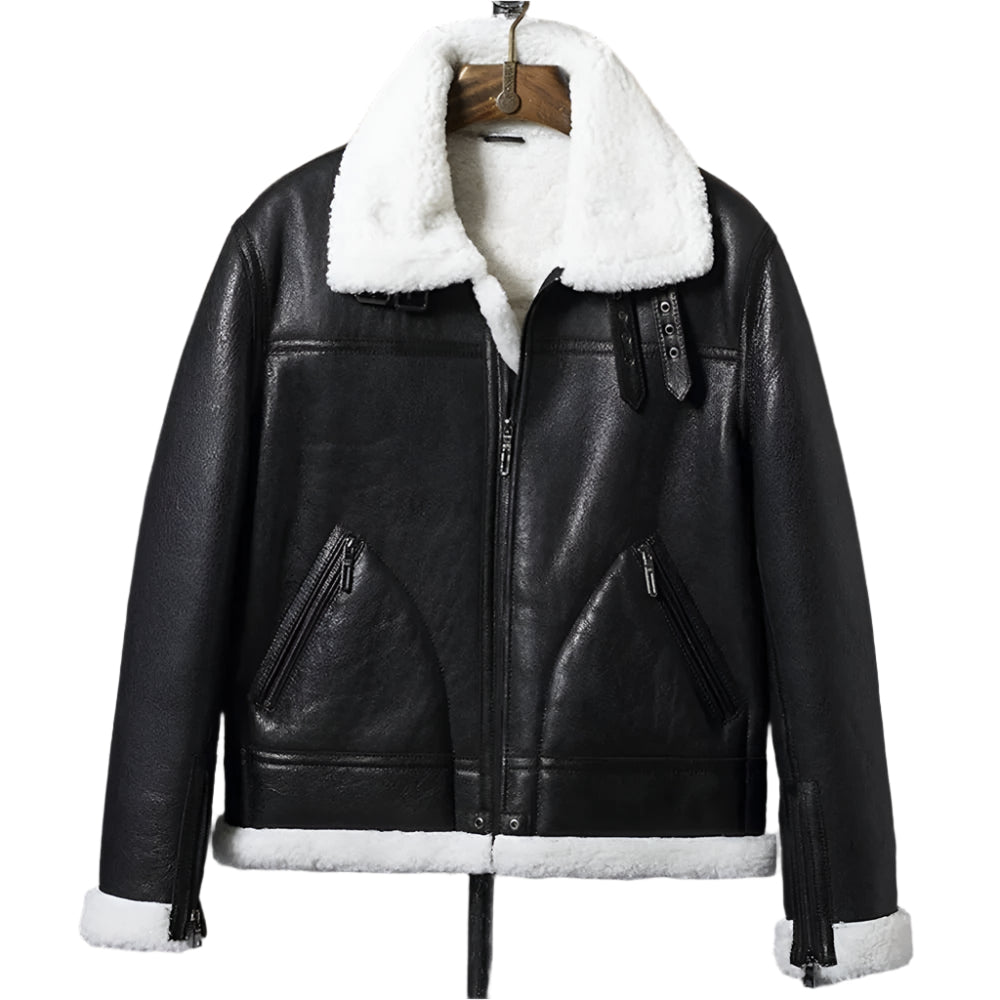 New Black B3 Shearling Jacket - Men's Sheepskin Coat - AMSEL LEATHERS