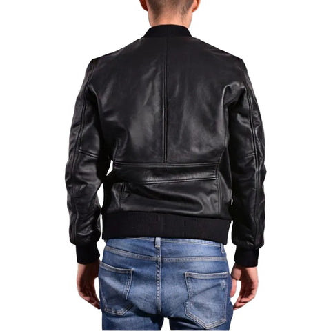 • mens leather bomber jacket zipper detail
