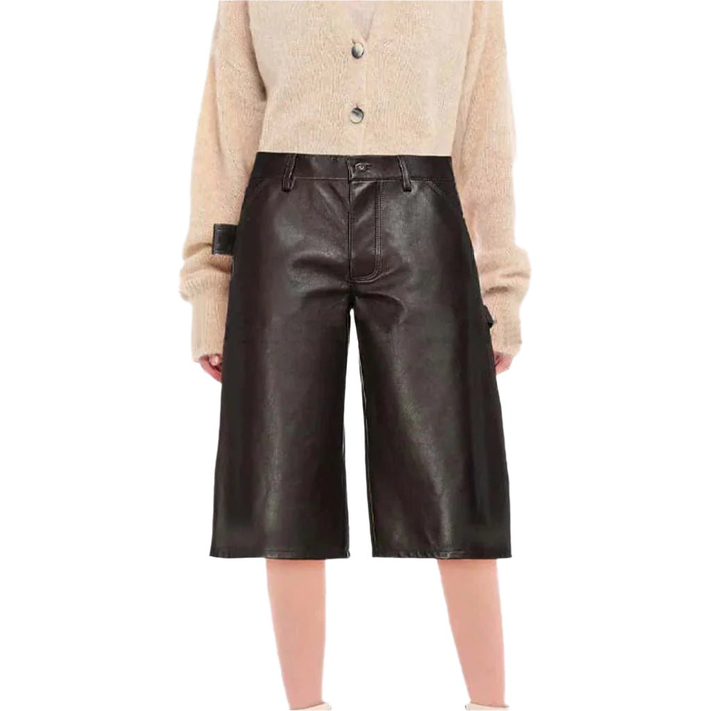 Women's Black Cropped Leather Pants – Stylish & Versatile Fit - AMSEL LEATHERS