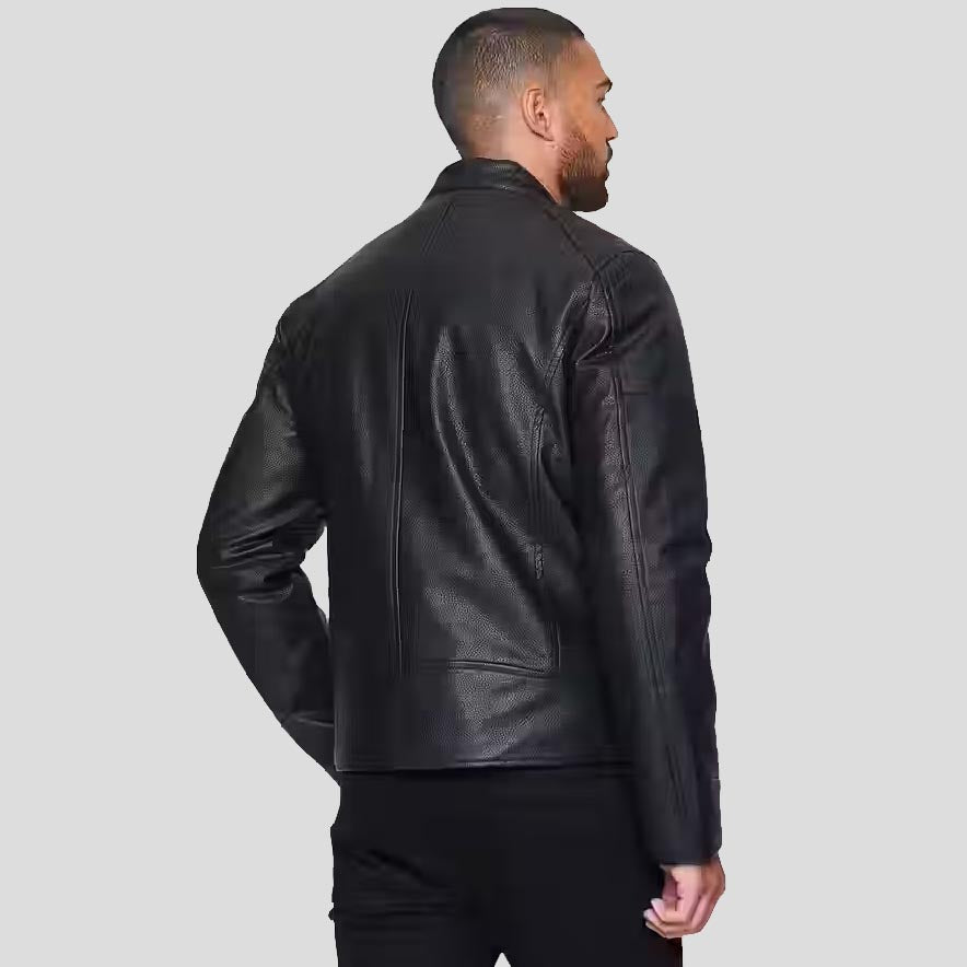 Black Genuine Leather Biker Jacket - AMSEL LEATHERS