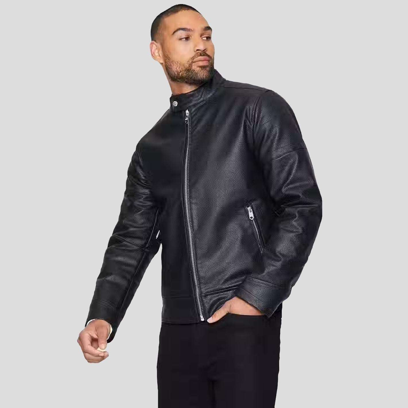 Black Genuine Leather Biker Jacket - AMSEL LEATHERS