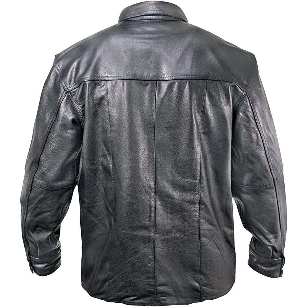 Black Genuine Leather Shirt for Men with Vintage Buffalo Buttons - AMSEL LEATHERS