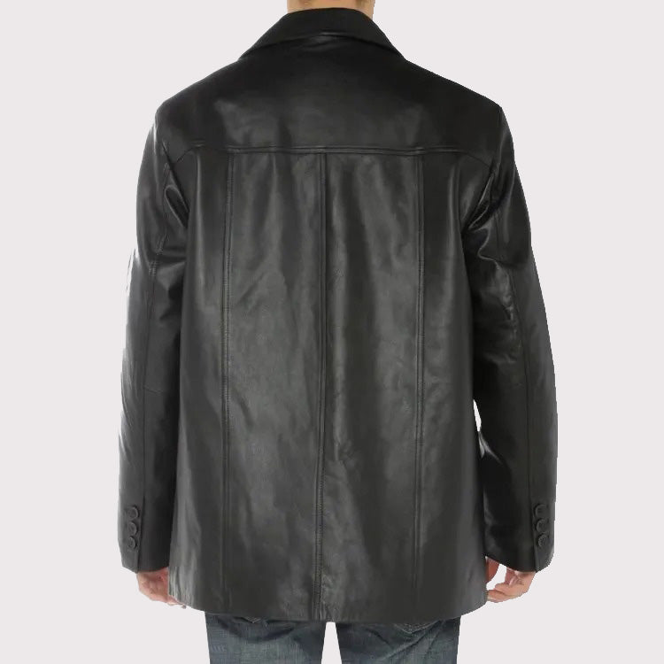 Black Lambskin Leather Overcoat Blazer Jacket for Men - AMSEL LEATHERS