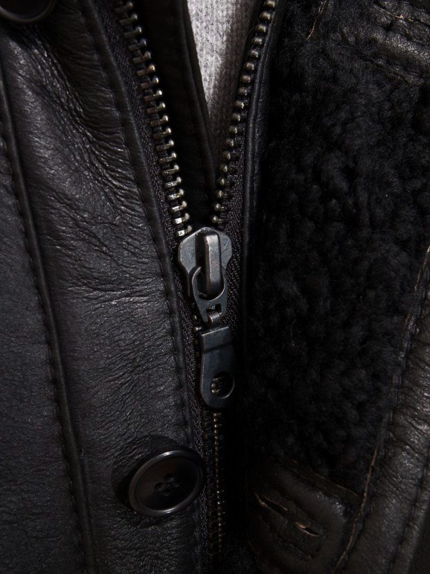 men’s black sheepskin leather sheepskin coat side angle