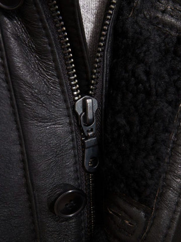 men’s black sheepskin leather sheepskin coat side angle