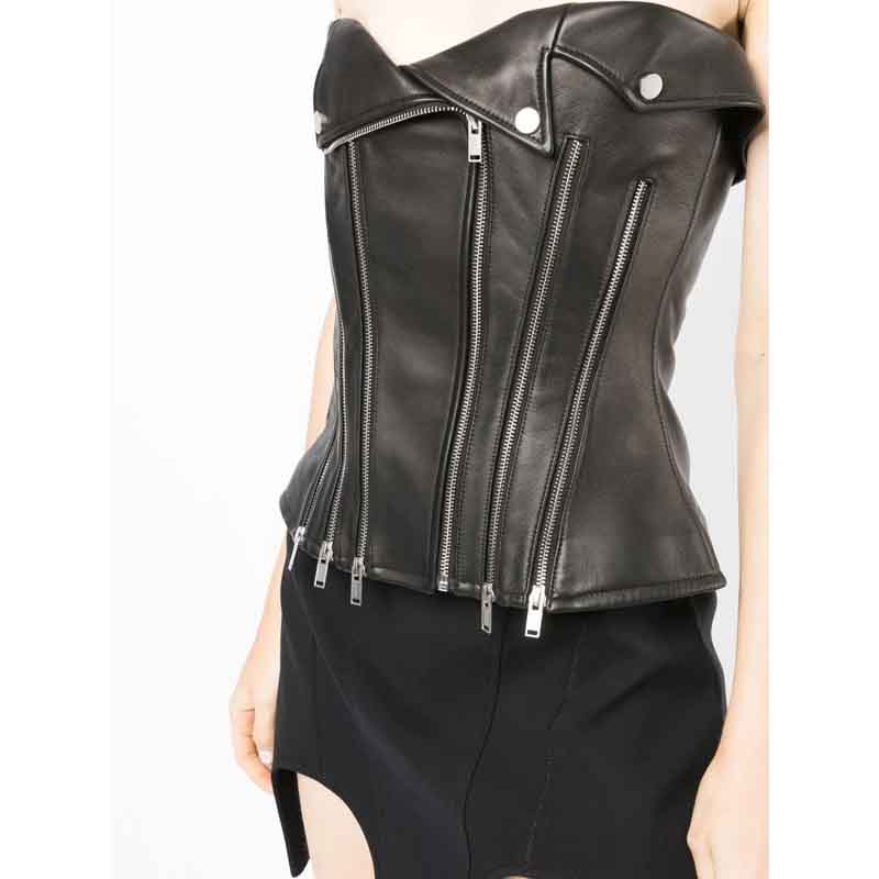 Black Leather Corset Top - AMSEL LEATHERS