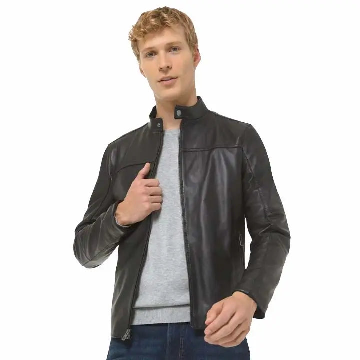 Men's Classic Black Leather Jacket Amsel Leathers