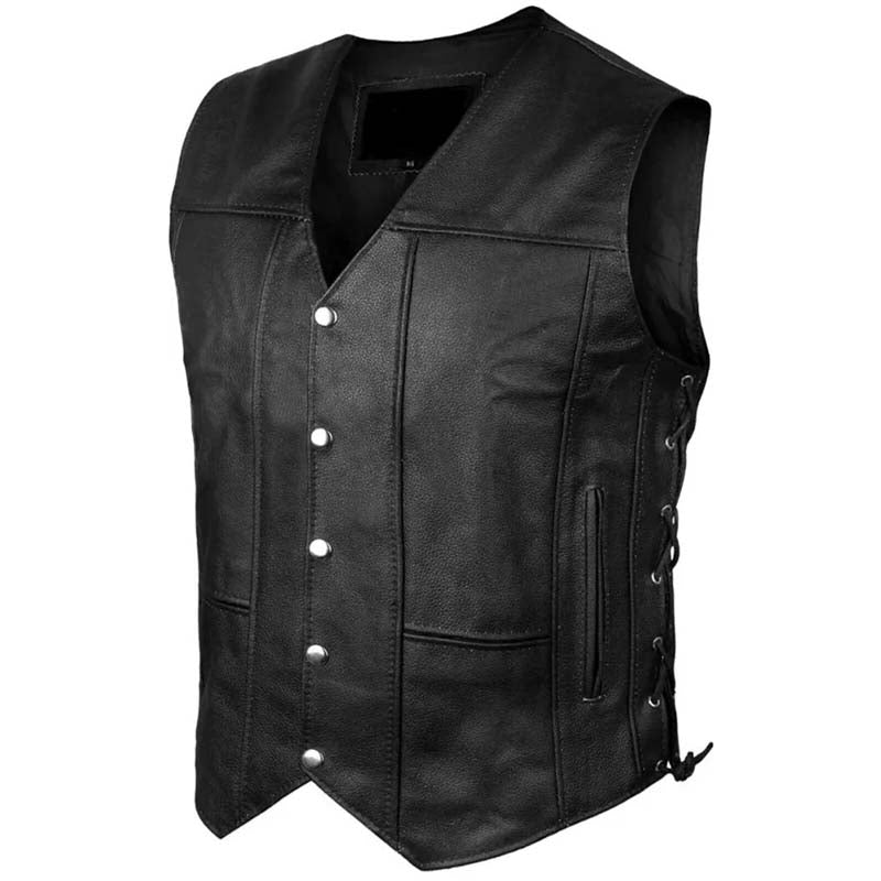 Men’s Motorcycle Biker Black Leather Vest - AMSEL LEATHERS