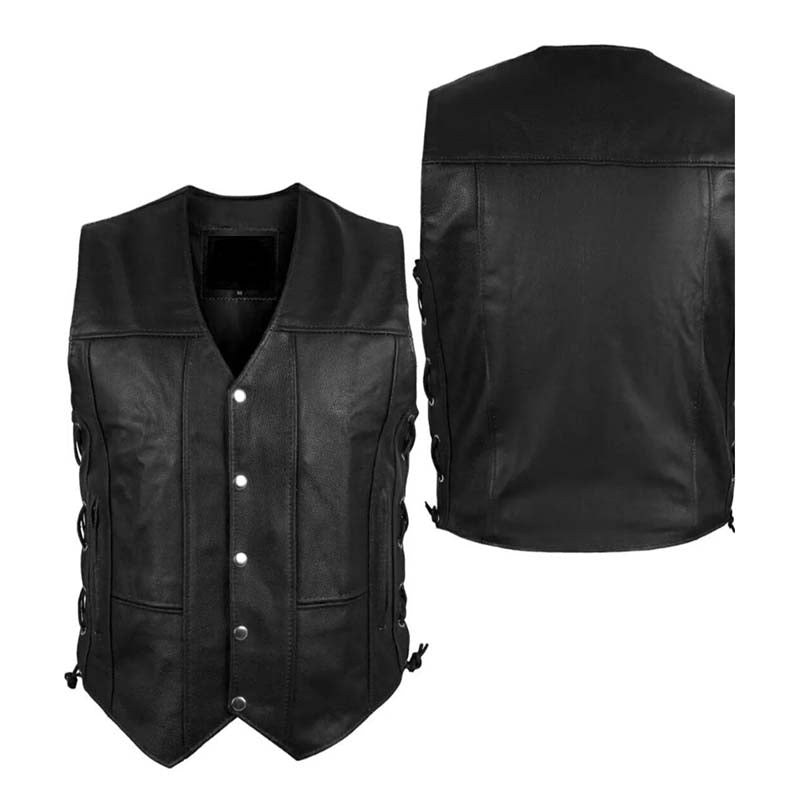 Men’s Motorcycle Biker Black Leather Vest - AMSEL LEATHERS