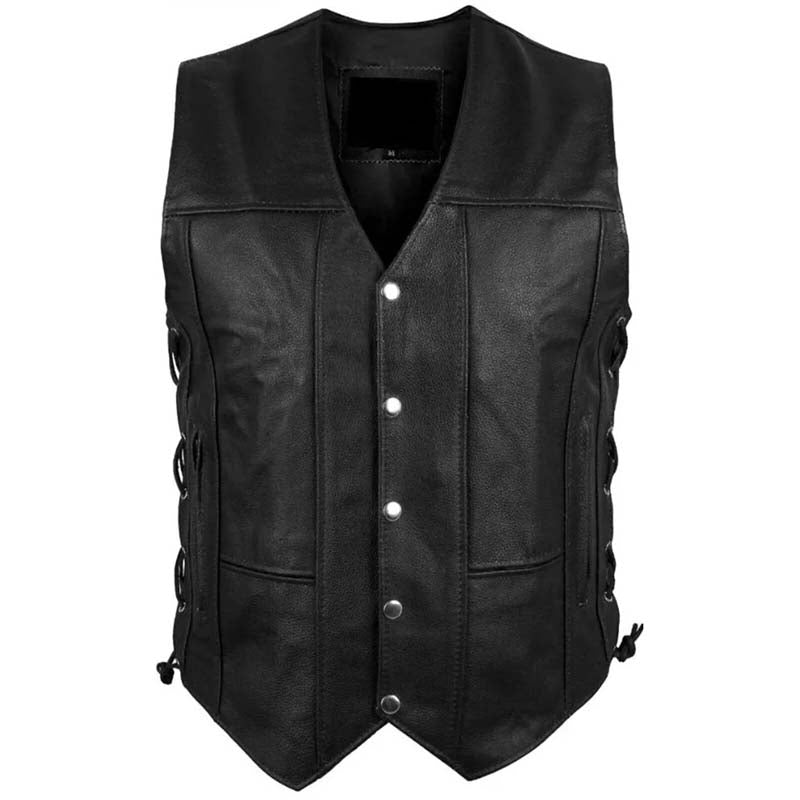 Men’s Motorcycle Biker Black Leather Vest - AMSEL LEATHERS