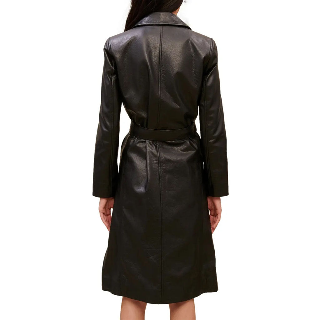 Classic Black Leather Trench Coat for Women - AMSEL LEATHERS