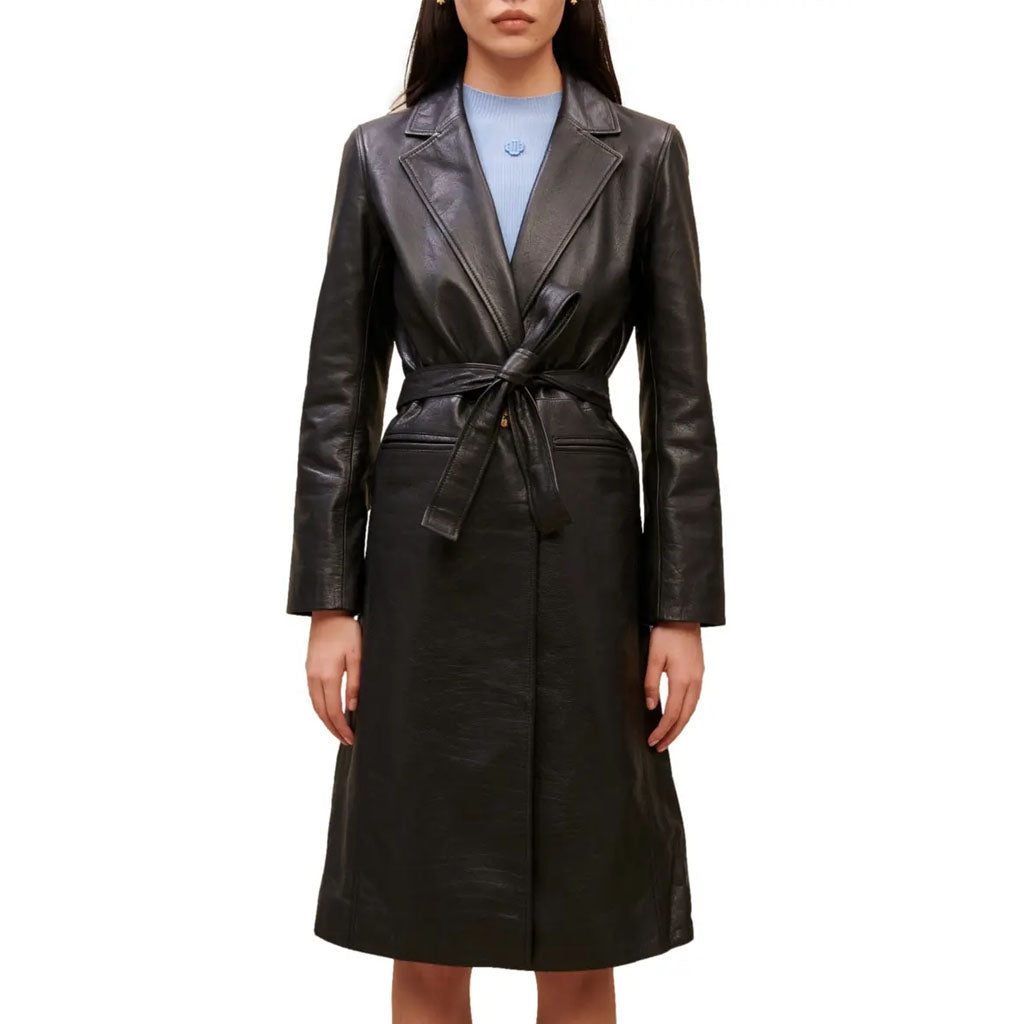 Classic Black Leather Trench Coat for Women - AMSEL LEATHERS