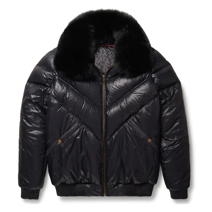 Black Leather V-Bomber Sheepskin Jacket for Men - AMSEL LEATHERS