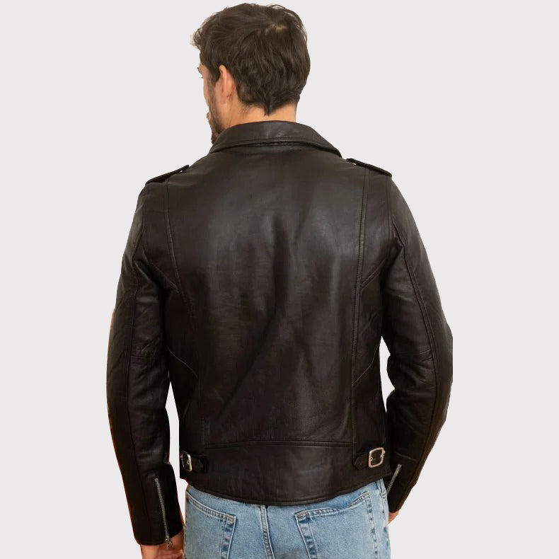 Black Men's Leather Biker Jacket - Bold Style, Ultimate Durability - AMSEL LEATHERS