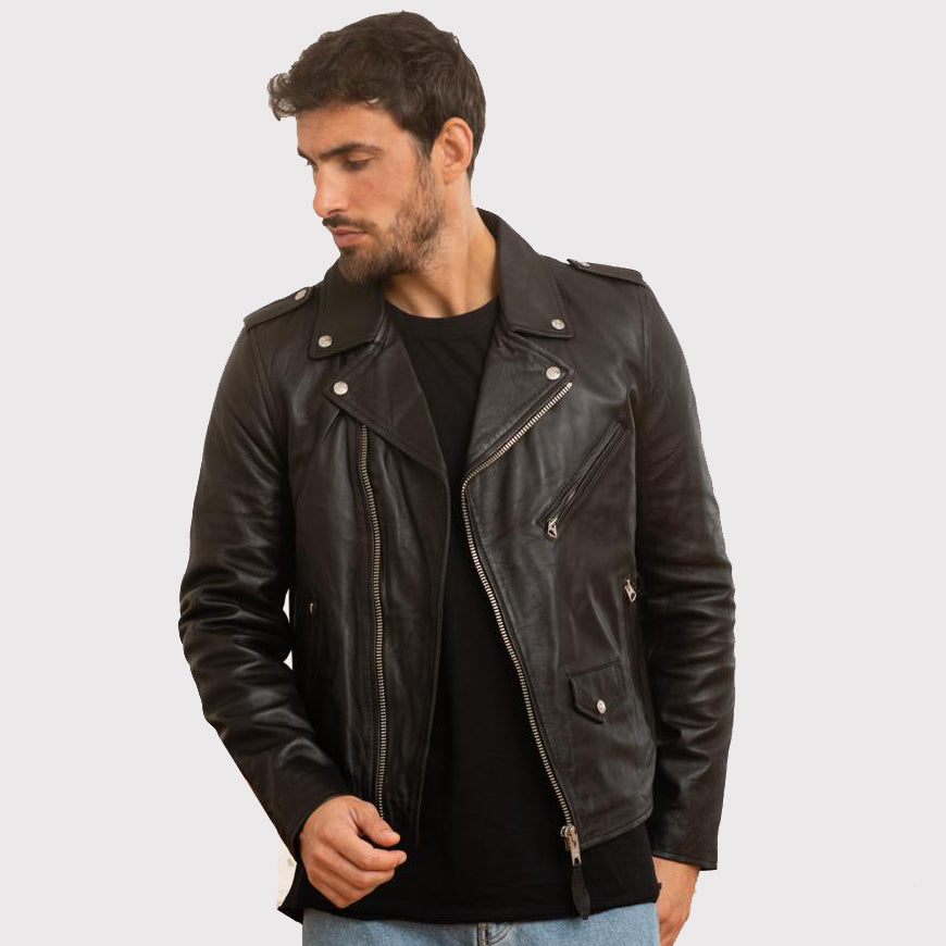 Black Men's Leather Biker Jacket - Bold Style, Ultimate Durability - AMSEL LEATHERS