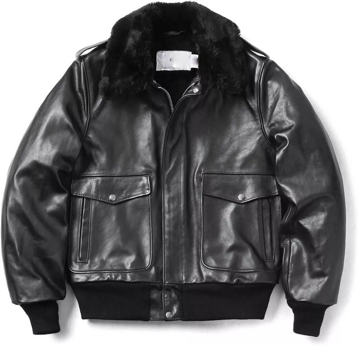 Black Men's Shearling Leather Jacket Aviator Biker Genuine Cow Leather Jacket - AMSEL LEATHERS