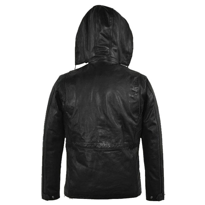 Black Military M-65 Hood Leather Jacket - AMSEL LEATHERS