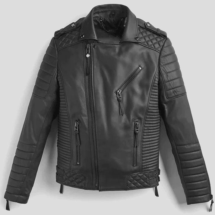 Black Leather Motorcycle Riding Jacket For Men - AMSEL LEATHERS