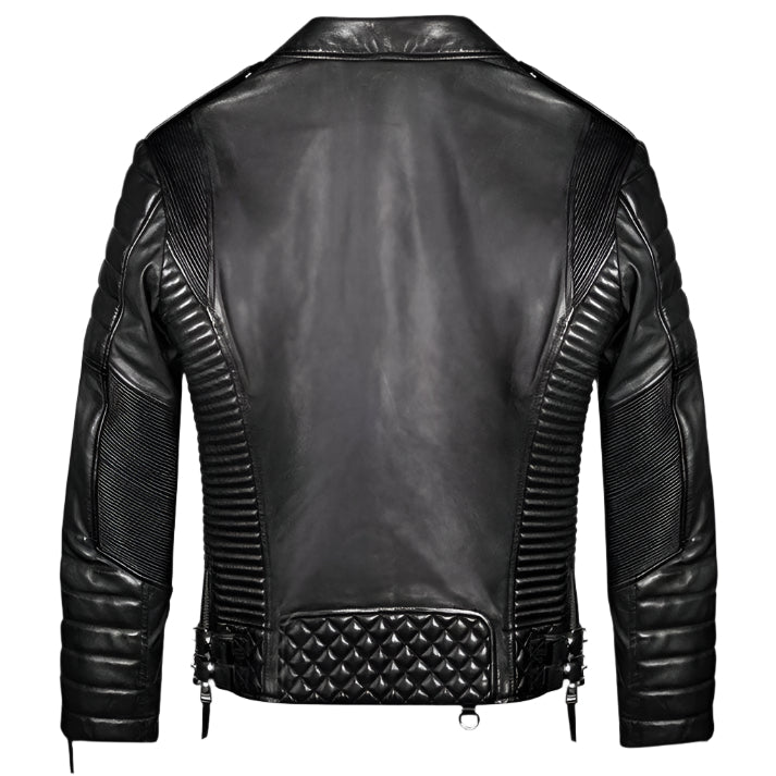 Black Quilted Biker Leather Motorcycle Jacket For Men - AMSEL LEATHERS