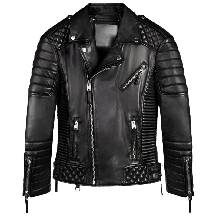 Black Quilted Biker Leather Motorcycle Jacket For Men - AMSEL LEATHERS