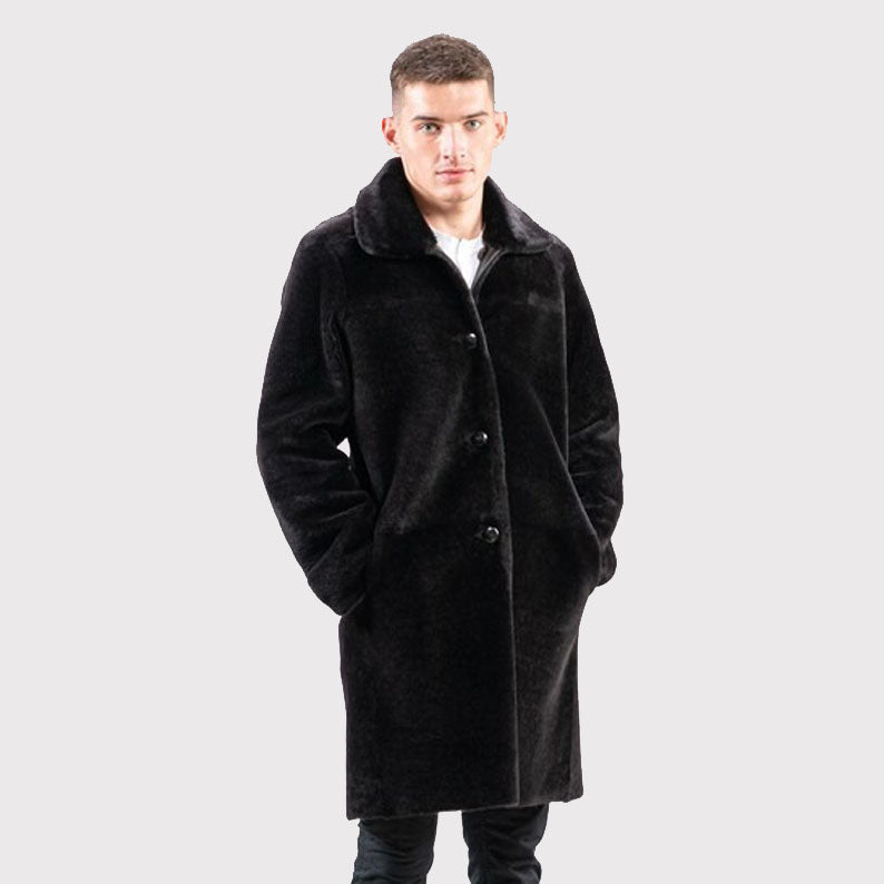 Versatile Black Reversible Sheepskin Coat for Men - AMSEL LEATHERS