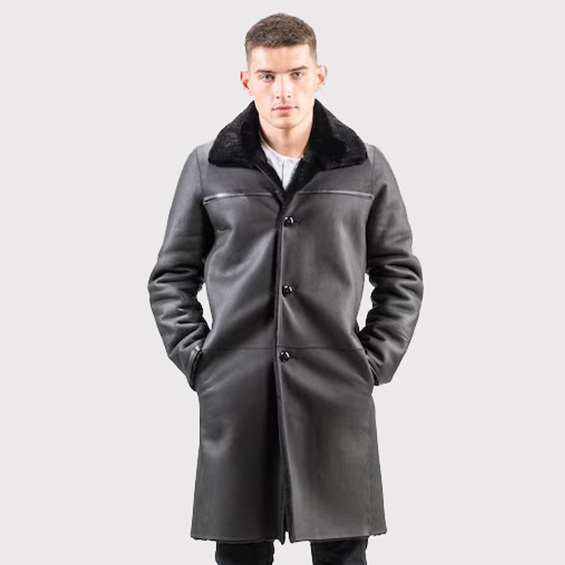 Versatile Black Reversible Sheepskin Coat for Men - AMSEL LEATHERS