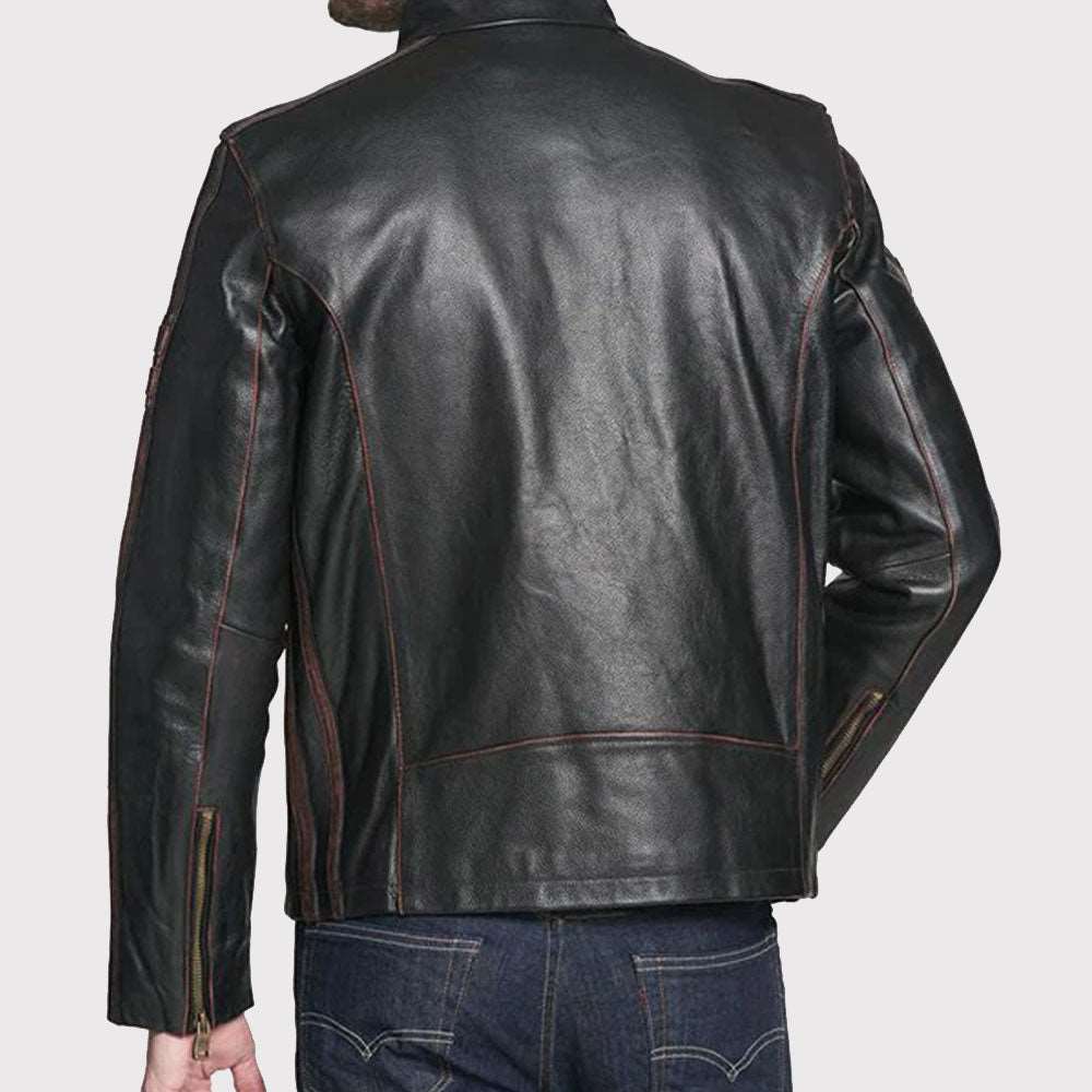 Black Rivet Antique Style Leather Jacket - AMSEL LEATHERS